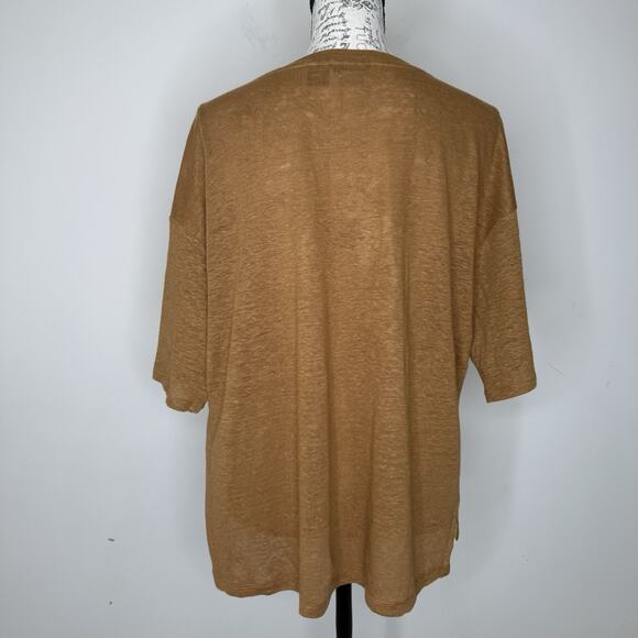 Tahari Brown 100% Linen Short Sleeve Boxy V-Neck Top Medium - Picture 3 of 7